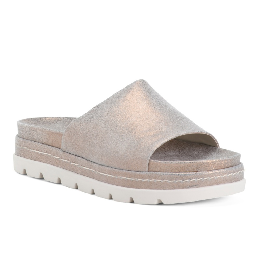 J/SLIDES Bronze Metallic Suede Slide Sandals Women's 8.5M Bibby Style